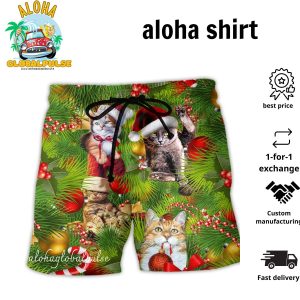 Christmas Cat It’s Lazy Day Pulse Aloha Hawaiian Beach Shorts