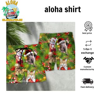 Christmas Cat It’s Lazy Day Pulse Aloha Hawaiian Beach Shorts