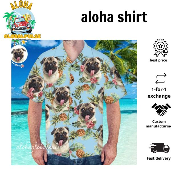 Custom Photo Dog Face Pulse Hawaiian Shirt Personalized Pulse Hawaiian Shirt Summer Beach Pulse Hawaiian Shirt