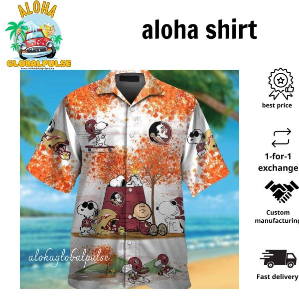 Florida State Seminoles Snoopy Autumn Short Sleeve Button Up Tropical Hawaiian Shirt