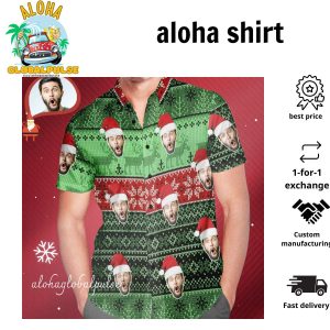 Men?s Custom Face Wear Santa Hat Christmas Hawaiian Shirt Personalized Christmas Gift 1