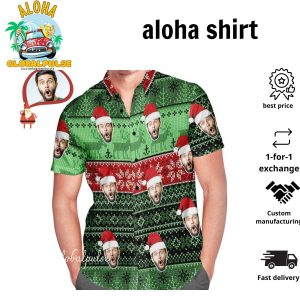 Men’s Custom Face Wear Santa Hat Christmas Hawaiian Shirt Personalized Christmas Gift