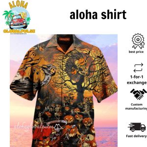 Skeleton Halloween Party Pulse Hawaiian Shirt