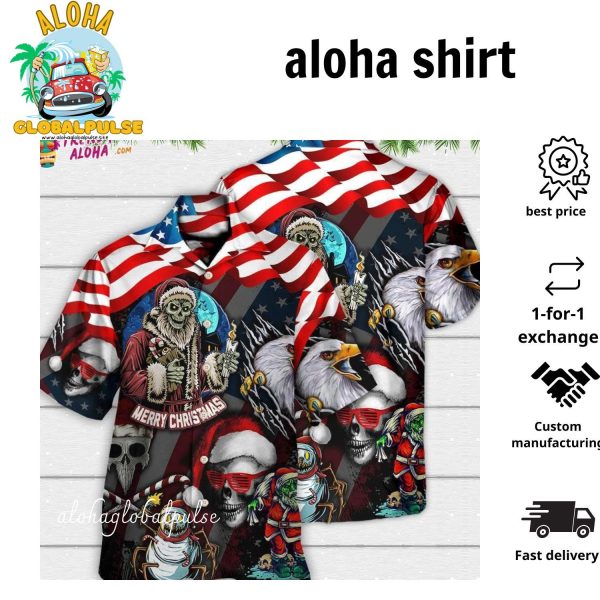 Skull Christmas Us Flag Skeleton And Eagle Xmas Vibe Hawaiian Shirt